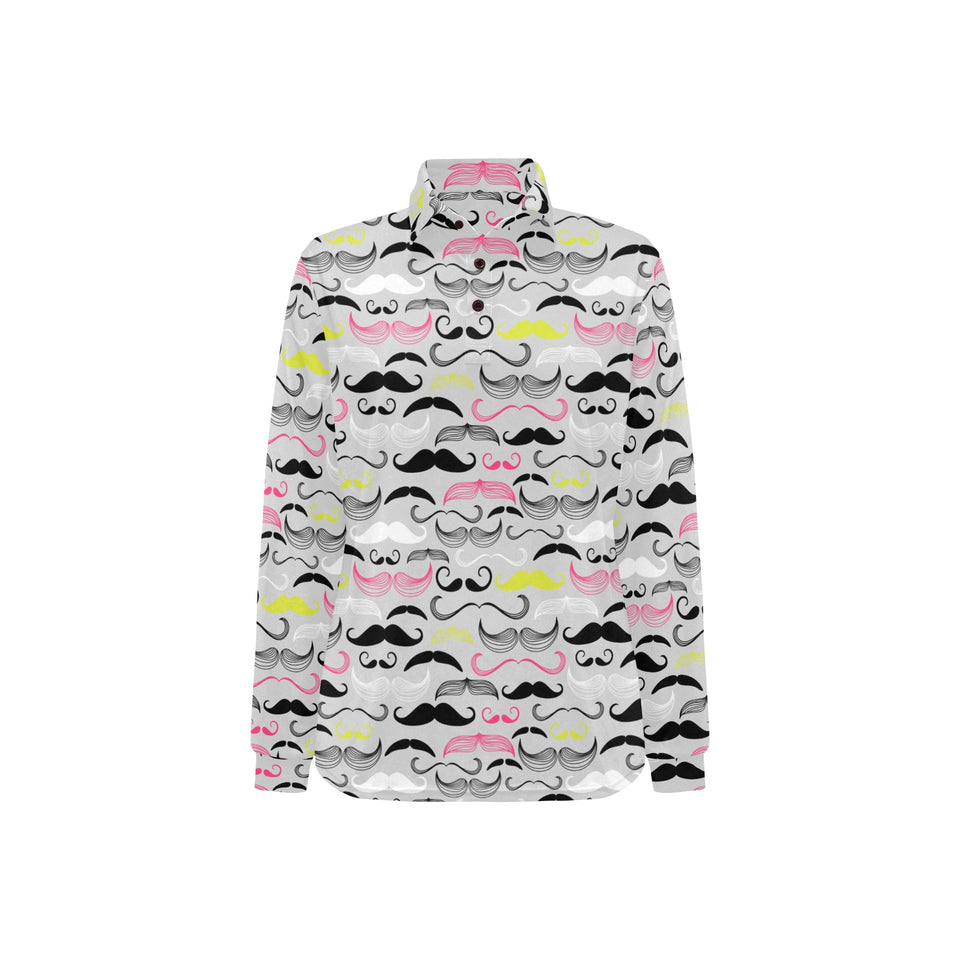 Mustache Beard Pattern Print Design 02 Women's Long Sleeve Polo Shirt