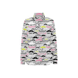 Mustache Beard Pattern Print Design 02 Women's Long Sleeve Polo Shirt