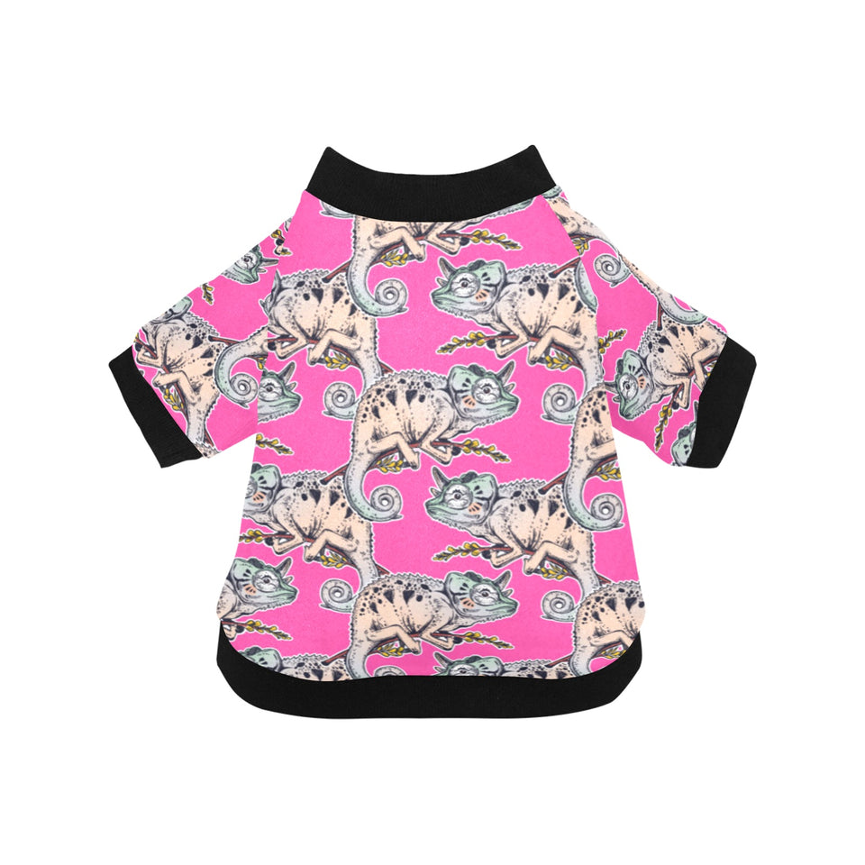 Chameleon lizard pattern pink background All Over Print Pet Dog Round Neck Fuzzy Shirt