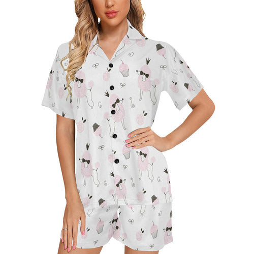 Poodle dog rose cake pattern Women's V-Neck Short Pajama Set
