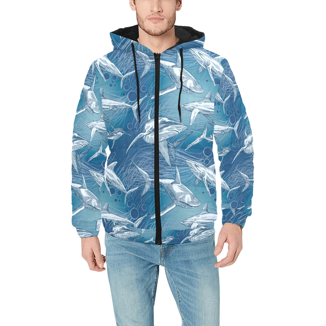 Shark hand drawn Men's Padded Hooded Jacket