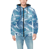 Shark hand drawn Men's Padded Hooded Jacket