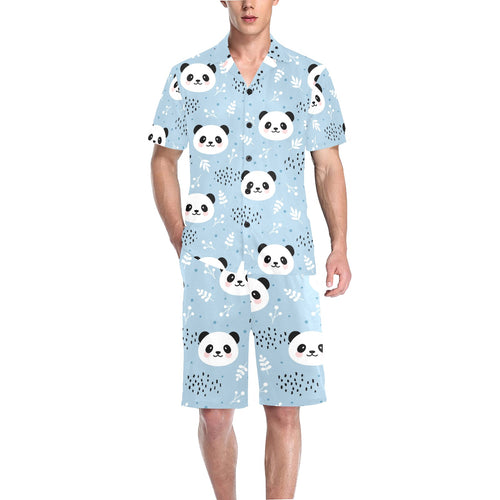 Cute panda pattern Men's V-Neck Short Pajama Set