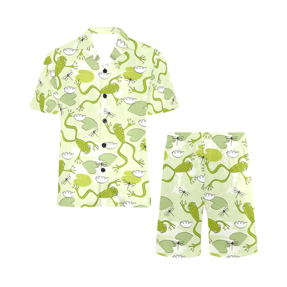 Cute frog dragonfly pattern Men's V-Neck Short Pajama Set