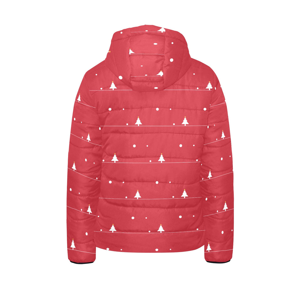 Christmas tree star snow red background Kids' Boys' Girls' Padded Hooded Jacket