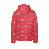 Christmas tree star snow red background Kids' Boys' Girls' Padded Hooded Jacket