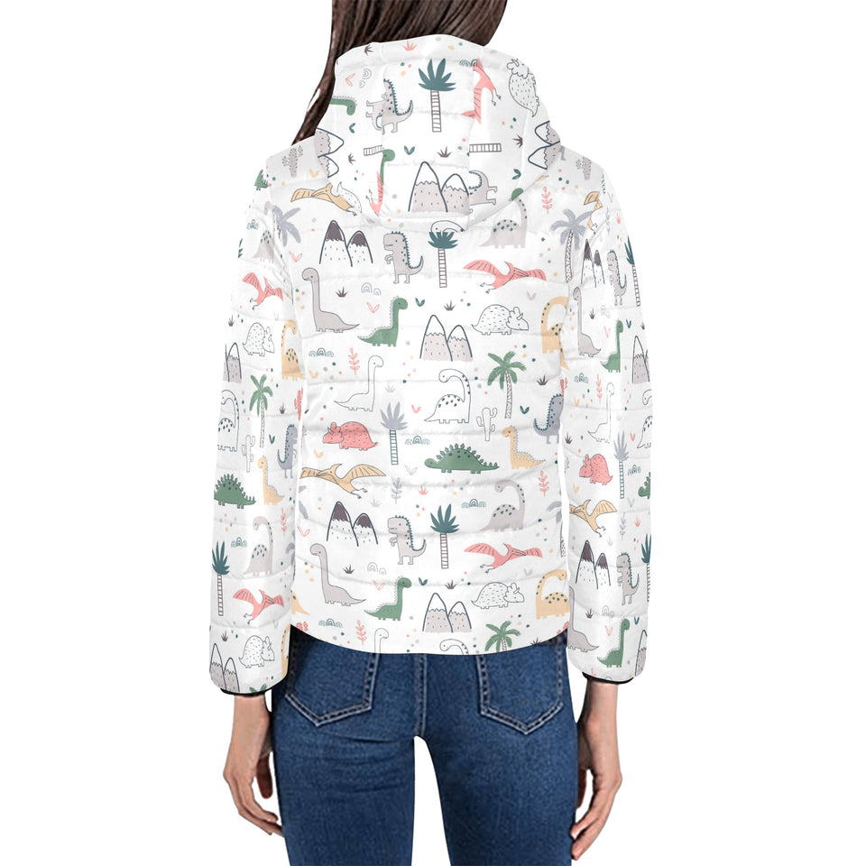 Cute cartoon dinosaurs tree pattern Women's Padded Hooded Jacket