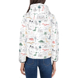 Cute cartoon dinosaurs tree pattern Women's Padded Hooded Jacket