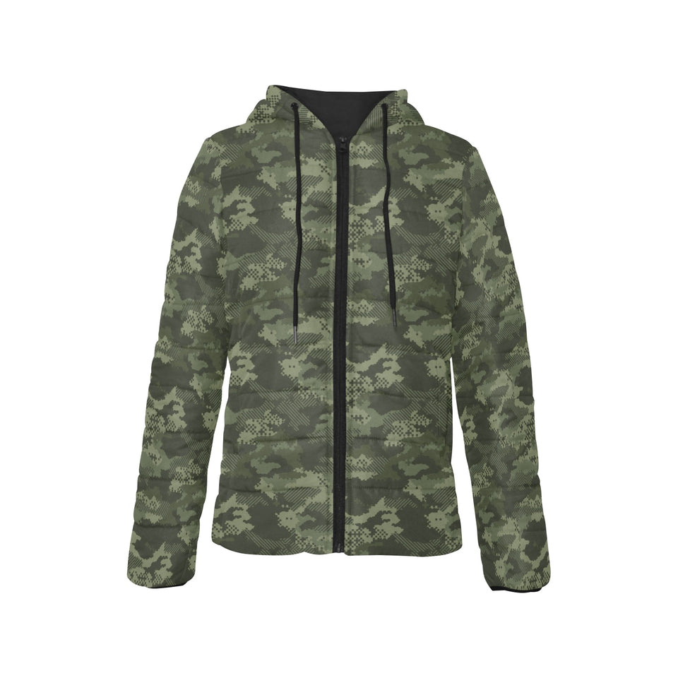 Digital Green camouflage pattern Women's Padded Hooded Jacket