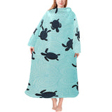 Sea turtle with blue ocean backgroud Blanket Robe with Sleeves