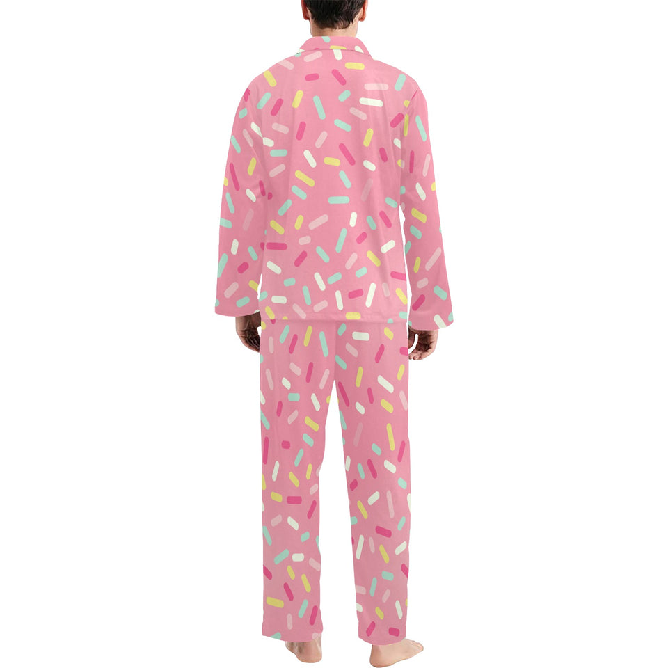 Pink donut glaze candy pattern Men's Long Pajama Set