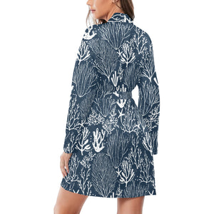 Coral Reef Pattern Print Design 05 Women's Long Sleeve Belted Night Robe