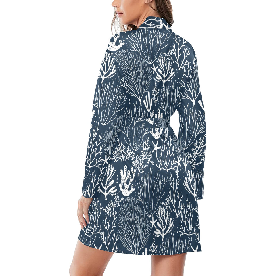 Coral Reef Pattern Print Design 05 Women's Long Sleeve Belted Night Robe