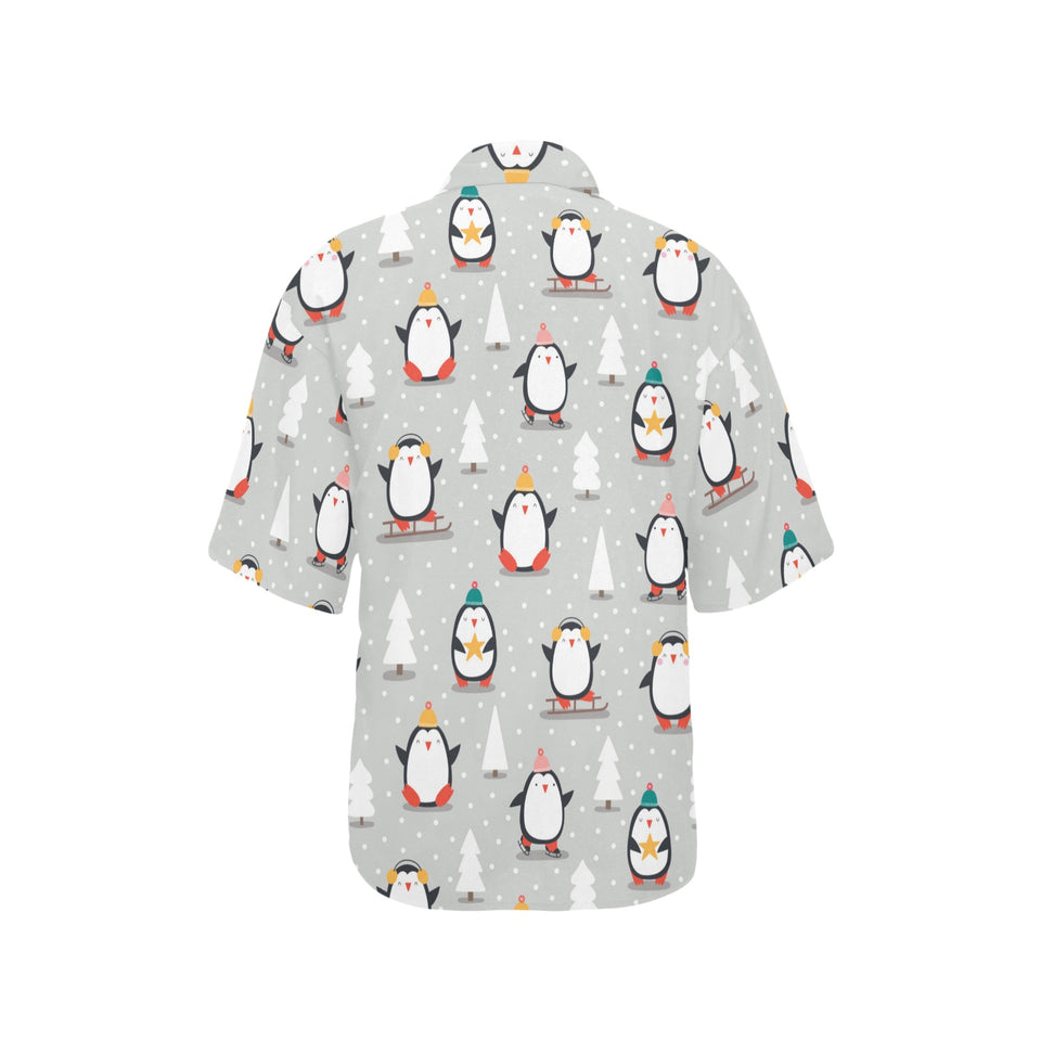 Cute Penguin christmas pattern Women's All Over Print Hawaiian Shirt