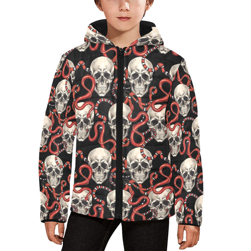 Red snake skull pattern Kids' Boys' Girls' Padded Hooded Jacket