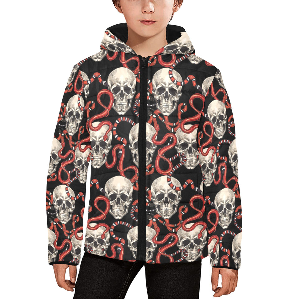 Red snake skull pattern Kids' Boys' Girls' Padded Hooded Jacket