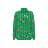 American football ball field background Women's Long Sleeve Polo Shirt