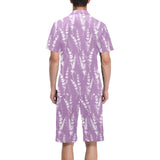 Lavender flowers purple pattern Men's V-Neck Short Pajama Set