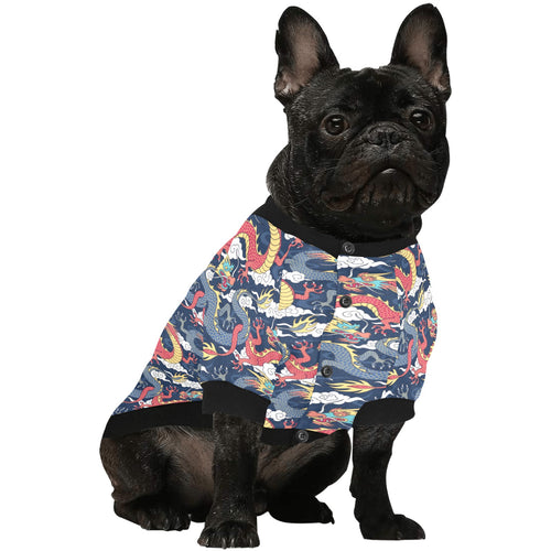Blue red dragon cloud pattern All Over Print Pet Dog Round Neck Fuzzy Shirt