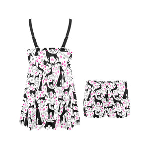 Greyhound Pattern Print Design 02 Chest Sexy Pleated Two Piece Swim Dress