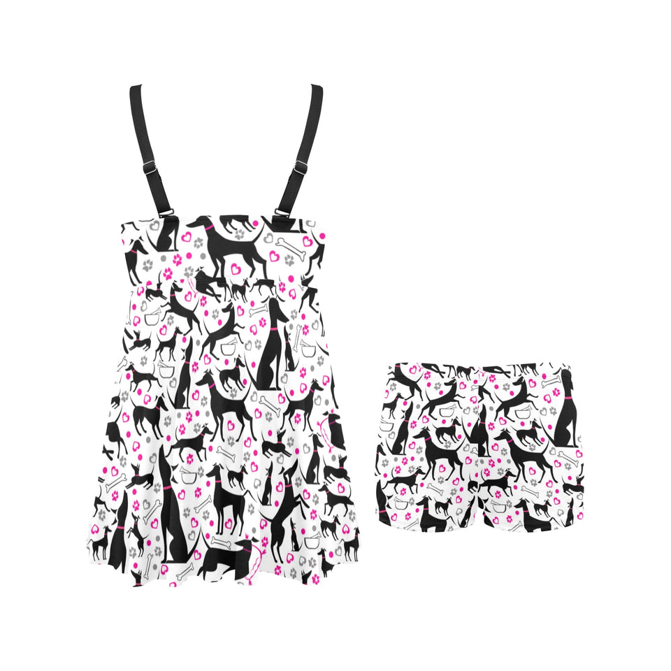Greyhound Pattern Print Design 02 Chest Sexy Pleated Two Piece Swim Dress