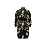 saxophone design pattern Men's Long Sleeve Belted Night Robe
