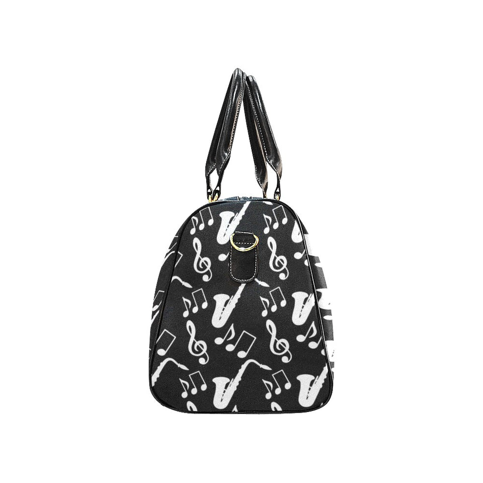 Saxophone music notes treble clef black white them Travel Bag