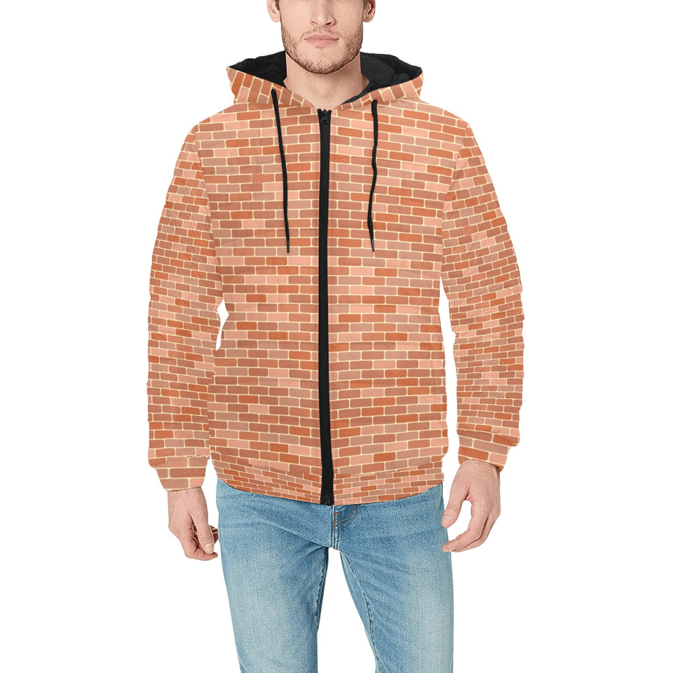Brick Printed Pattern Print Design 02 Men's Padded Hooded Jacket