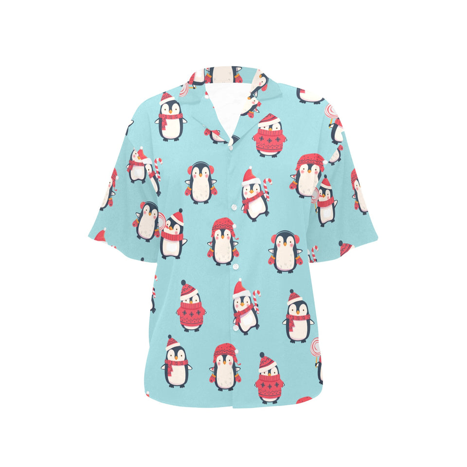 Cute penguin christmas  design pattern Women's All Over Print Hawaiian Shirt