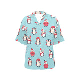 Cute penguin christmas  design pattern Women's All Over Print Hawaiian Shirt
