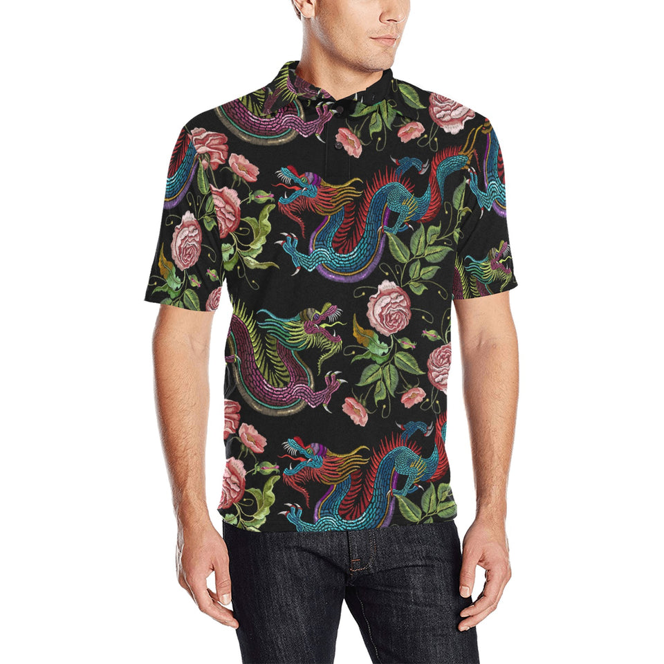 Dragons flower pattern Men's All Over Print Polo Shirt