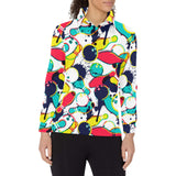 watercolor bowling ball pins Women's Long Sleeve Polo Shirt