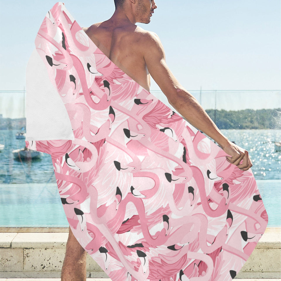 Pink flamingos pattern background Beach Towel