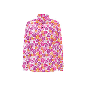 Hibiscus Pattern Print Design 01 Women's Long Sleeve Polo Shirt