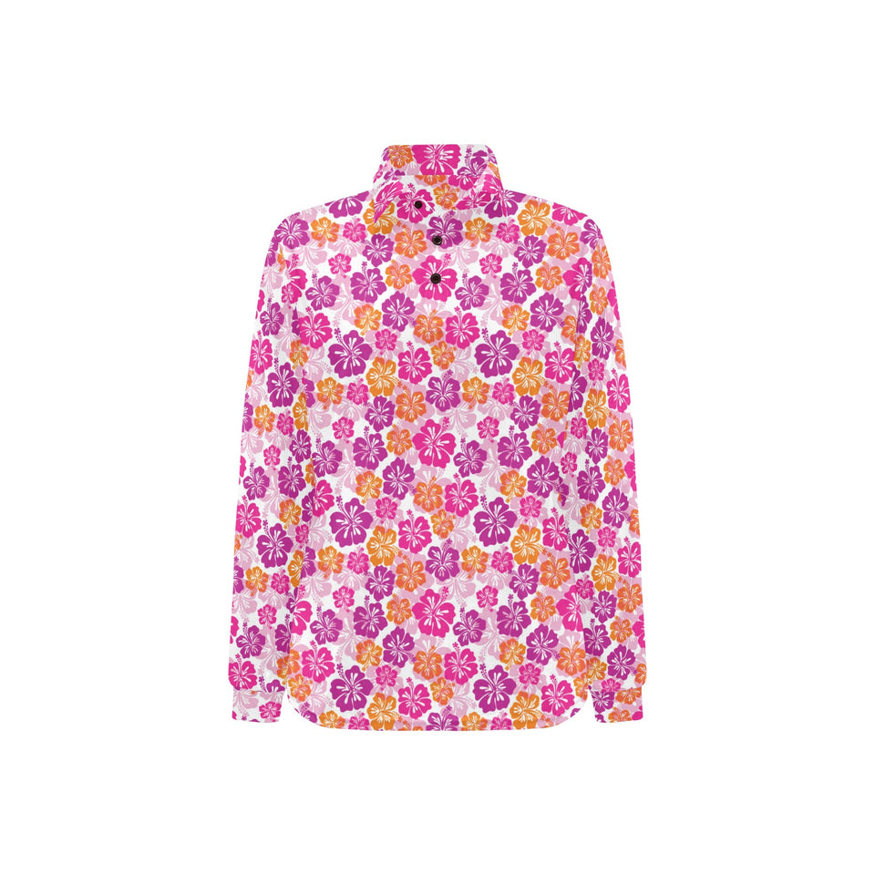 Hibiscus Pattern Print Design 01 Women's Long Sleeve Polo Shirt