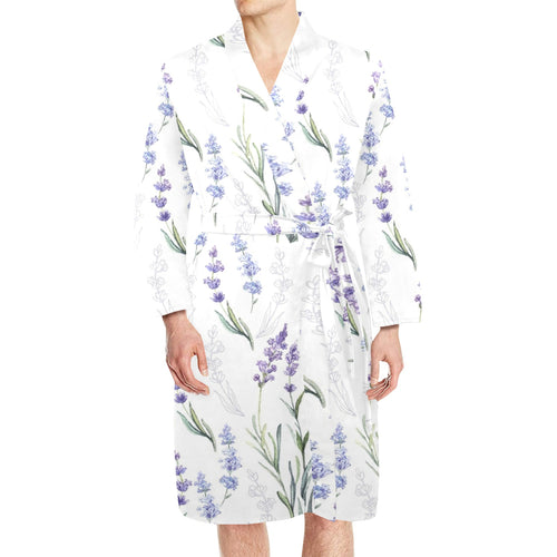 Hand painting Watercolor Lavender Men's Long Sleeve Belted Night Robe
