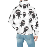 Ninja pattern plaid background Men's Padded Hooded Jacket