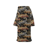 Chameleon lizard tropical leaves palm tree Blanket Robe with Sleeves
