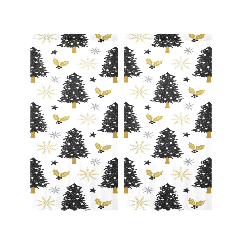 Christmas tree holly snow star pattern Gauze Curtain