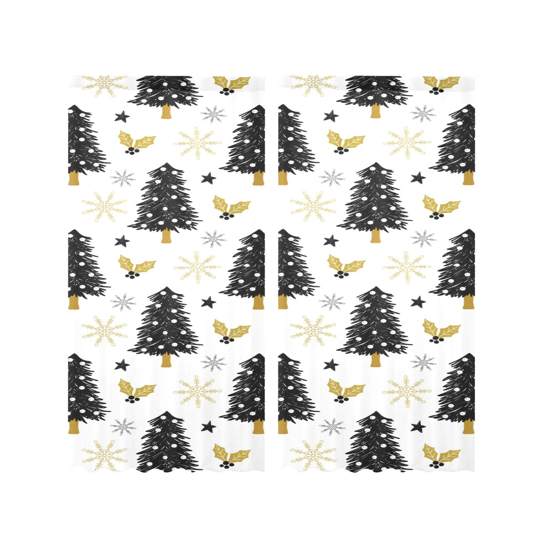 Christmas tree holly snow star pattern Gauze Curtain