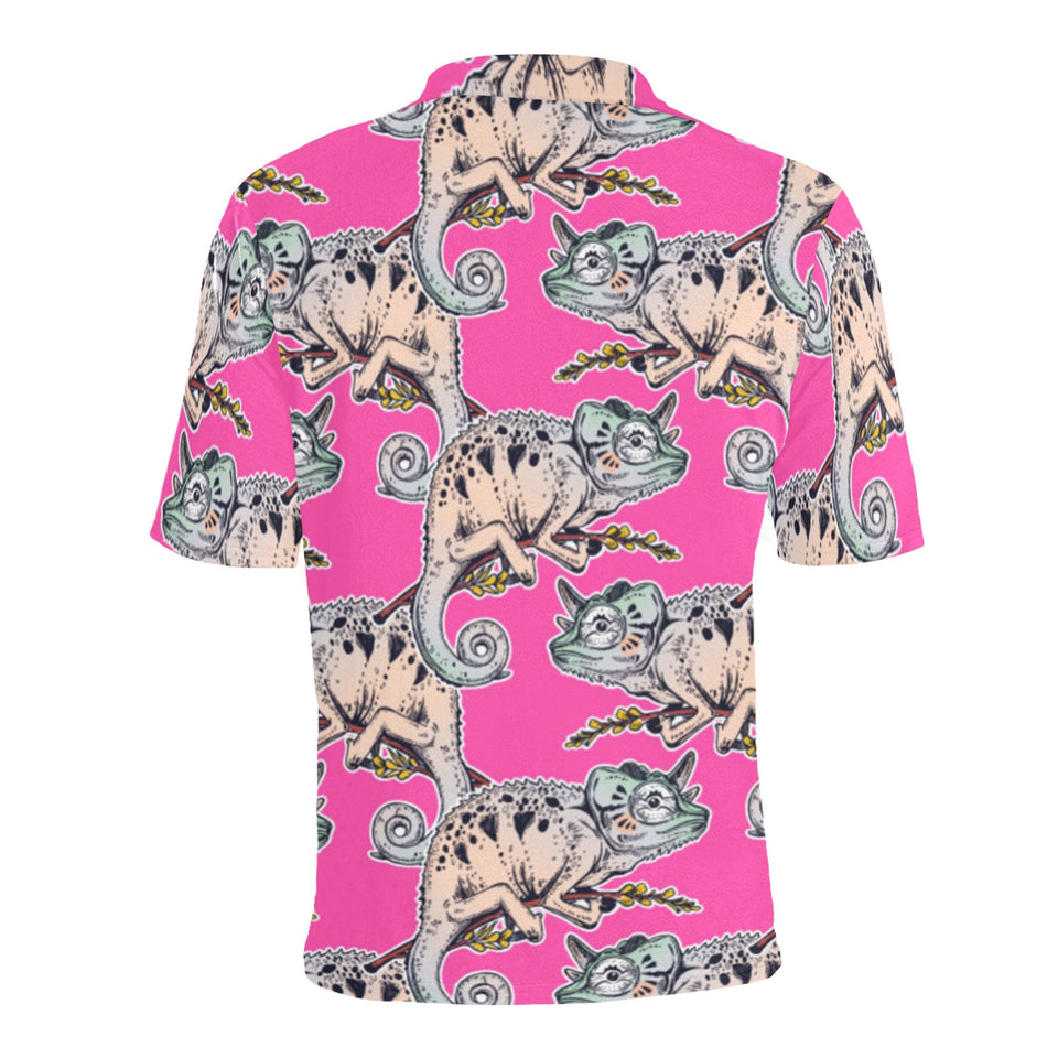 Chameleon lizard pattern pink background Men's All Over Print Polo Shirt