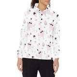 Poodle dog rose cake pattern Women's Long Sleeve Polo Shirt