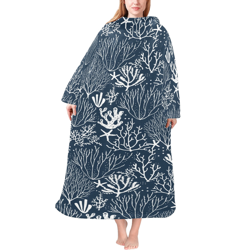 Coral Reef Pattern Print Design 05 Blanket Robe with Sleeves