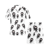 Ninja pattern plaid background Men's V-Neck Short Pajama Set