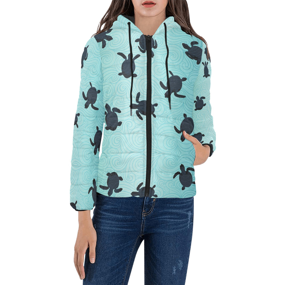 Sea turtle with blue ocean backgroud Women's Padded Hooded Jacket