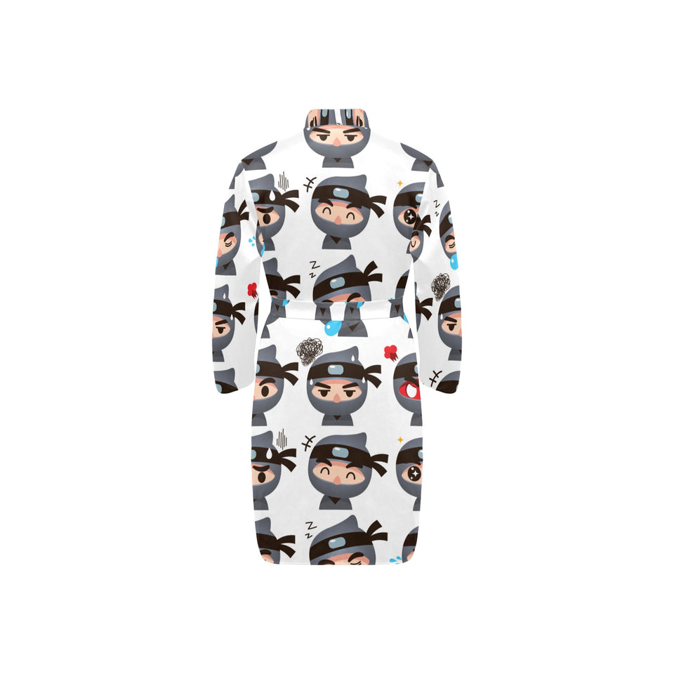 Cute ninja design pattern Men's Long Sleeve Belted Night Robe