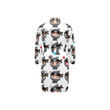 Cute ninja design pattern Men's Long Sleeve Belted Night Robe