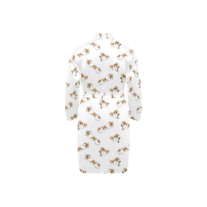 Jack Russel Pattern Print Design 04 Men's Long Sleeve Belted Night Robe
