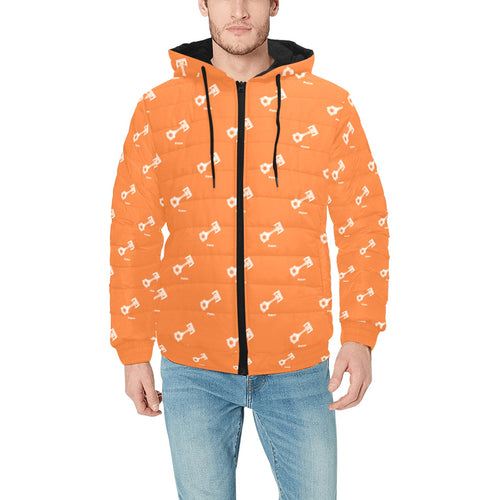 Engine Piston Orange Background Pattern Design 05 Men's Padded Hooded Jacket