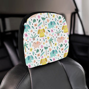 Cute elephants palm tree flower butterfly pattern Car Headrest Cover